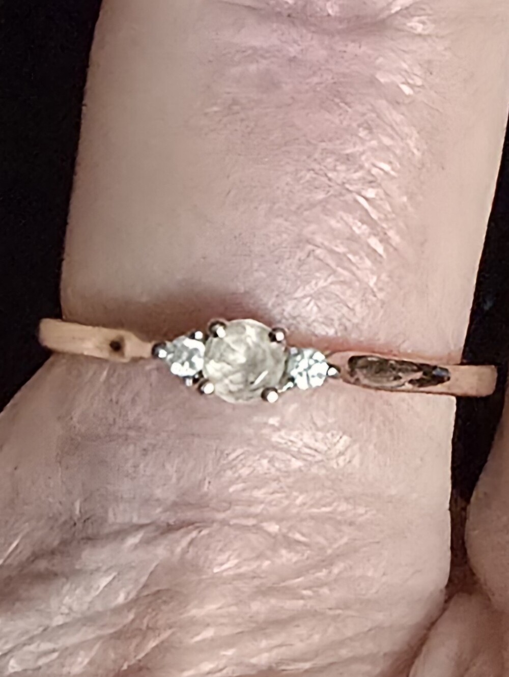 Delicate Moissanite Rose Gold Over Silver Ring with Clear Stones Size 9